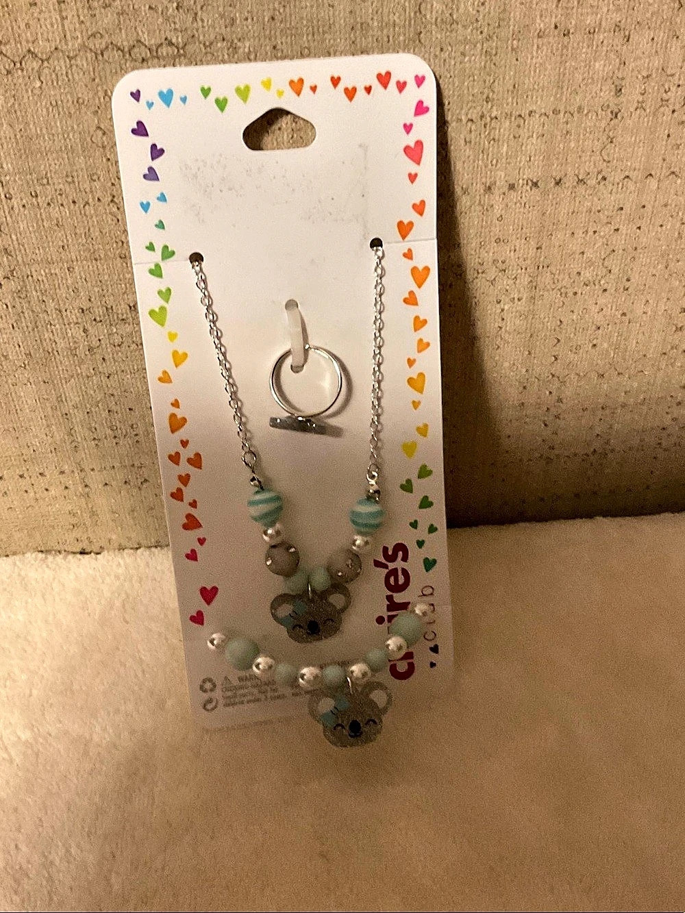 Claire's Beaded Koala Charm Necklace Green & Silver NWT
